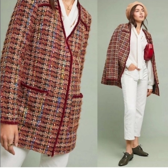 Anthropologie Jackets & Blazers - ANTHROPOLOGIE Ett:twa Harlequin Oversized Tweed Brown‎ Burgundy Blazer Jacket